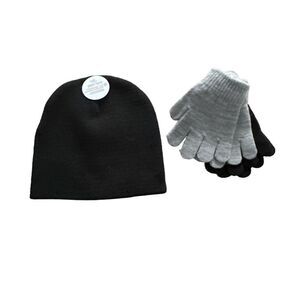 •Brand New• Toddler Boy or Girl Black Knit Beanie & 2 pack Gloves